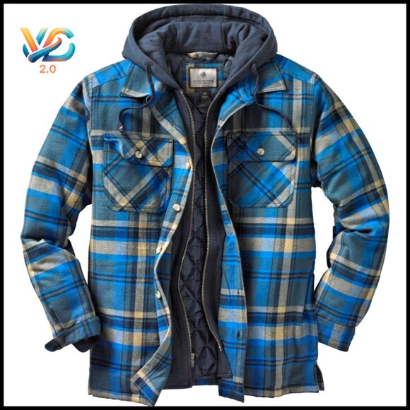 Men's Insulated Flannel Hooded Shirt Jacket with Quilted Lining